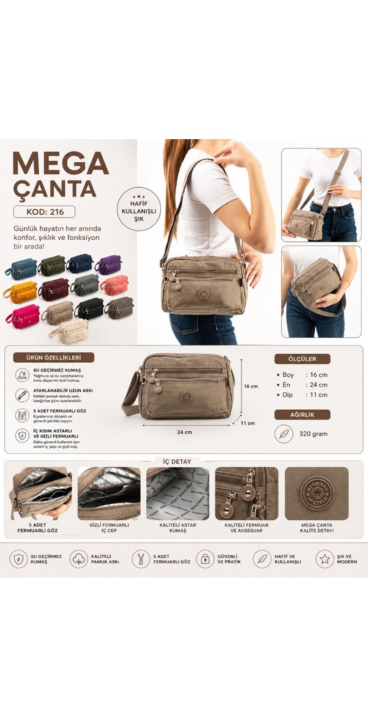 Baginn Kadın Postacı Çanta Hafif Klinkır Kumaş Çok Cepli Çapraz Askılı Omuz Çantası 24*16 cm Günlük Çanta görsel 5