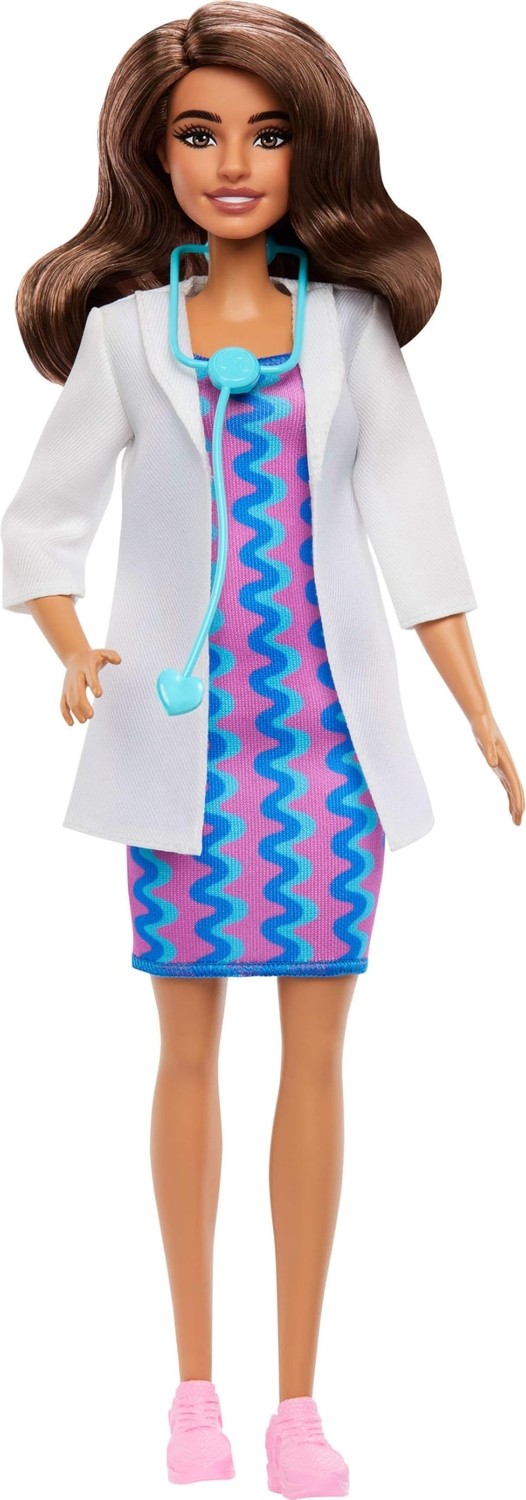 Aesco Barbie Çıkarılabilir Beyaz Önlüğü, Elbisesi, Ayakkabıları ve Stetoskop Aksesuarıyla Barbie Kariyer Bebekleri Doktor Bebek, JKF76