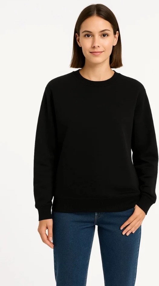 Üç Iplik Düz Bisiklet Yaka Sweatshirt - Siyah görsel 4
