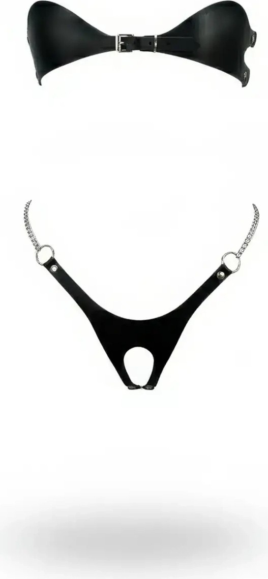 Beruflic Siyah Harness Takım Suni Deri Zincir Detaylı Bralet Alt Takımı - BRF1234