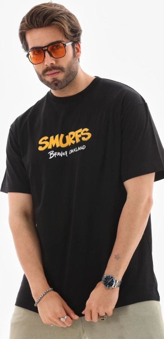 Fantastik Store Erkek Kısa Kol Yazlık Tişört Bisiklet Yaka Baskılı Oversize T-Shirt - Siyah