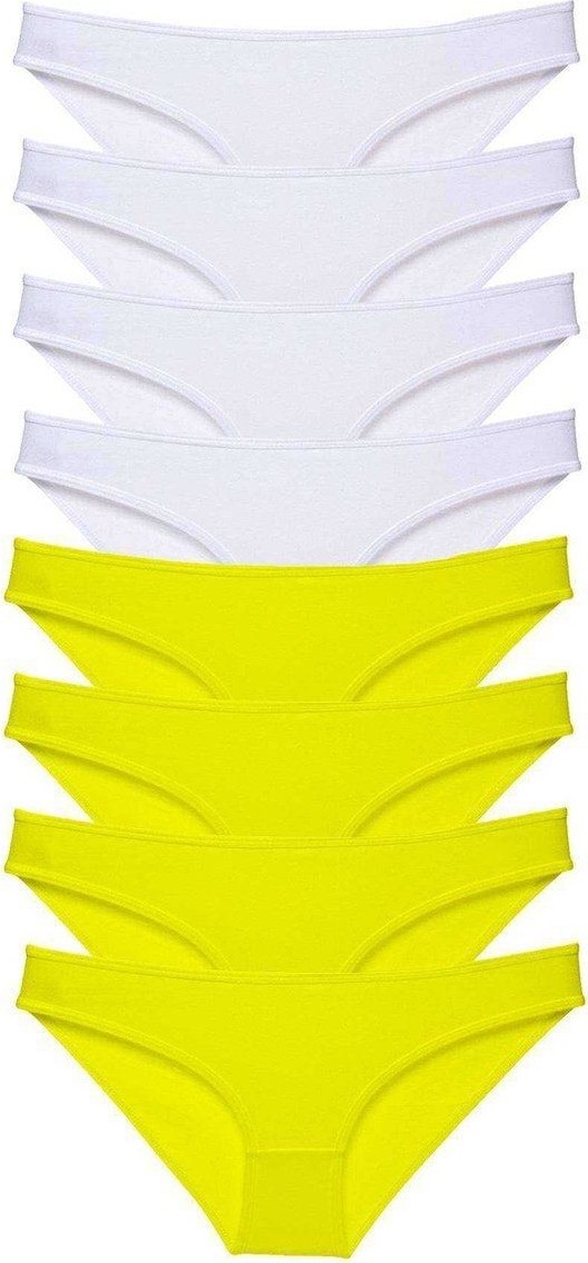 Kuzgun Ticaret 8 Adet Süper Eko Set Likralı Kadın Slip Külot Sarı Beyaz