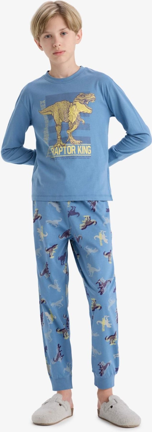 DeFacto Erkek Çocuk Pijama Takımı Dinozor Baskılı Uzun Kollu Üst Uzun Alt F1891A825AU görsel 2