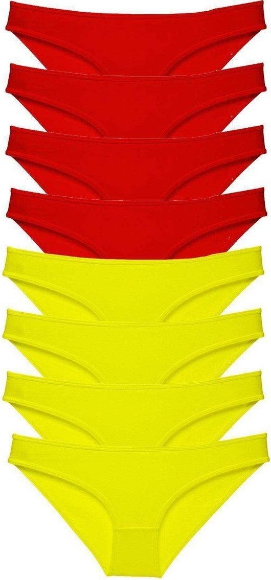 Kuzgun Ticaret 8 Adet Süper Eko Set Likralı Kadın Slip Külot Sarı Kırmızı