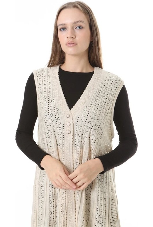 Fresh Moda Kadın Triko Mevsimlik Araboy Merserize Büyük Beden Anne Yelek görsel 4