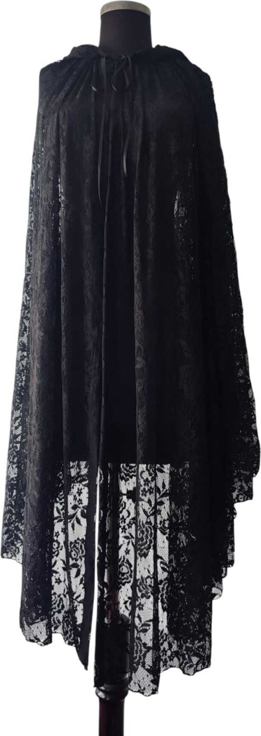 Moda Nur Pelerin, Kapşonlu Pelerin, Dantelli Lez Kumaş ,siyah Renk Pelerin, Gelin PELERIN.110 cm görsel 6