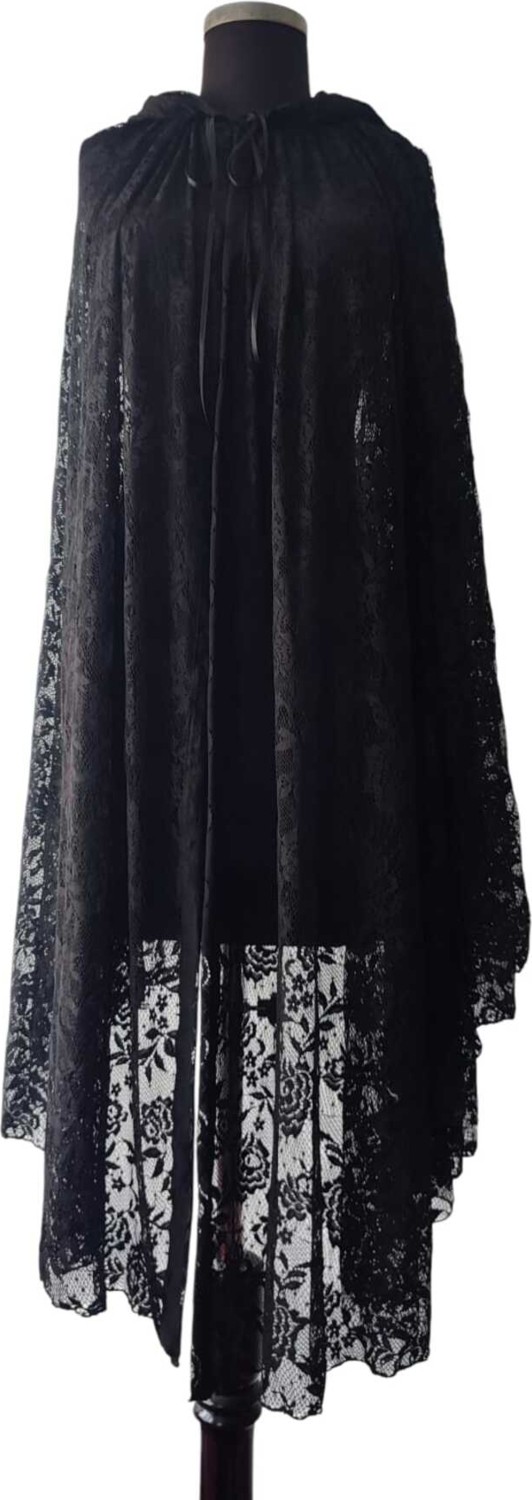 Moda Nur Pelerin, Kapşonlu Pelerin, Dantelli Lez Kumaş ,siyah Renk Pelerin, Gelin PELERIN.110 cm görsel 7
