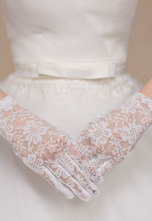 TeknoKapsül Beyaz Renk Kısa Dantelli Eldiven (5643)