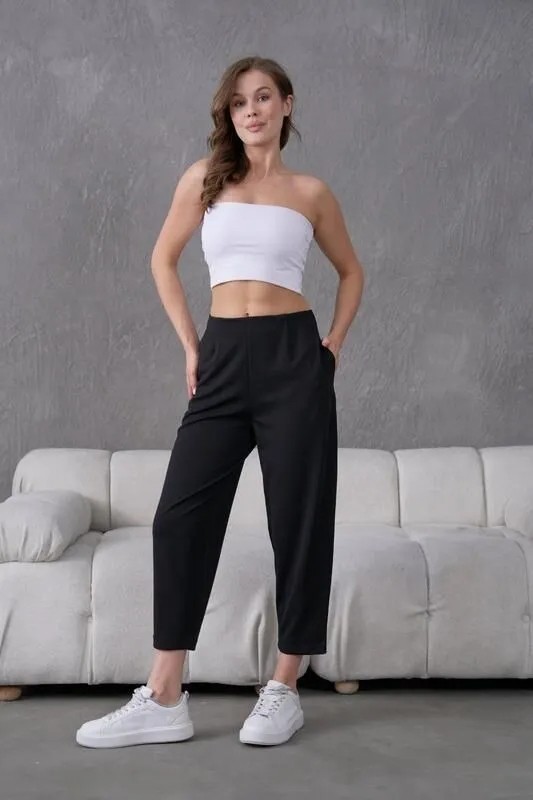 Muzotex Ithal Krep Kumaş Şalvar Model Cepli Balon Pantolon görsel 2