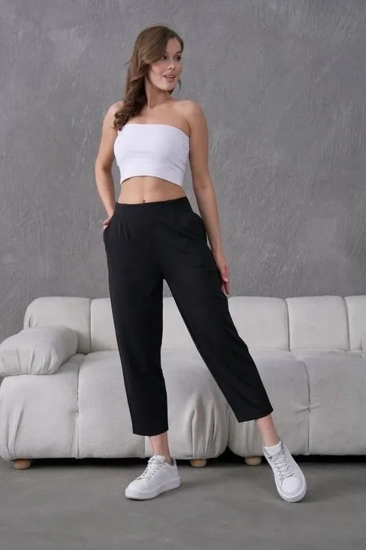 Muzotex Ithal Krep Kumaş Şalvar Model Cepli Balon Pantolon görsel 3