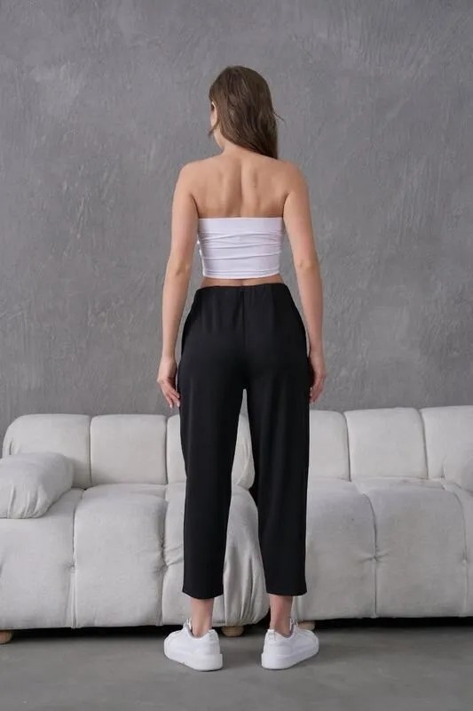 Muzotex Ithal Krep Kumaş Şalvar Model Cepli Balon Pantolon görsel 5