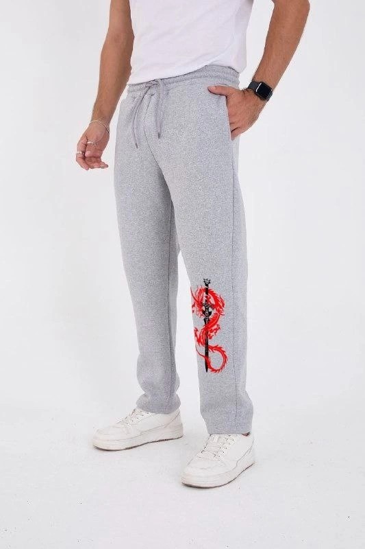 Hace Bazaar Kışlık Üç Iplik Baskılı Eşofman Pantolon - Gri -Hcb