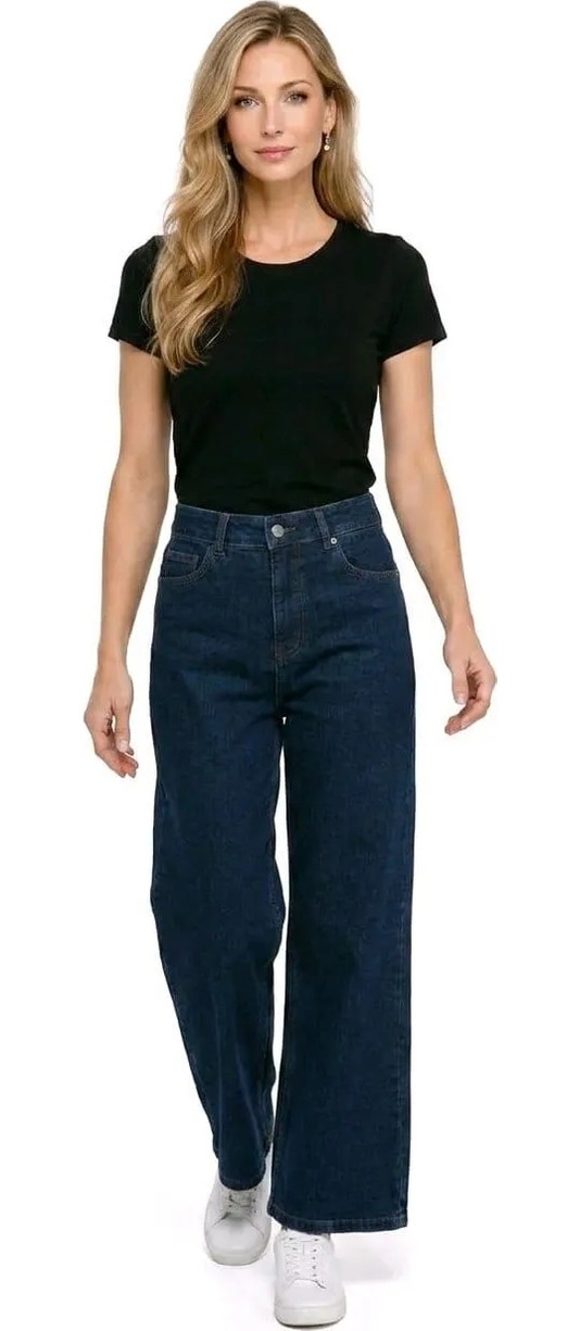 Hies Salaş Palazzo Kot Pantolon - Denim Kumaş Likralı ,Bol Paça Kadın Jeans görsel 2
