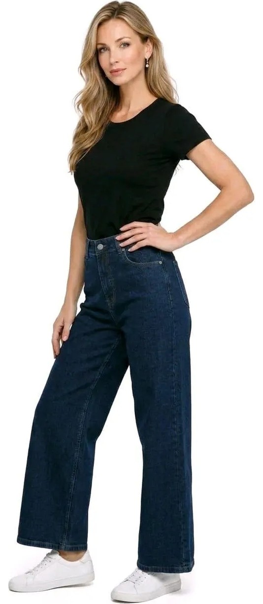 Hies Salaş Palazzo Kot Pantolon - Denim Kumaş Likralı ,Bol Paça Kadın Jeans görsel 3