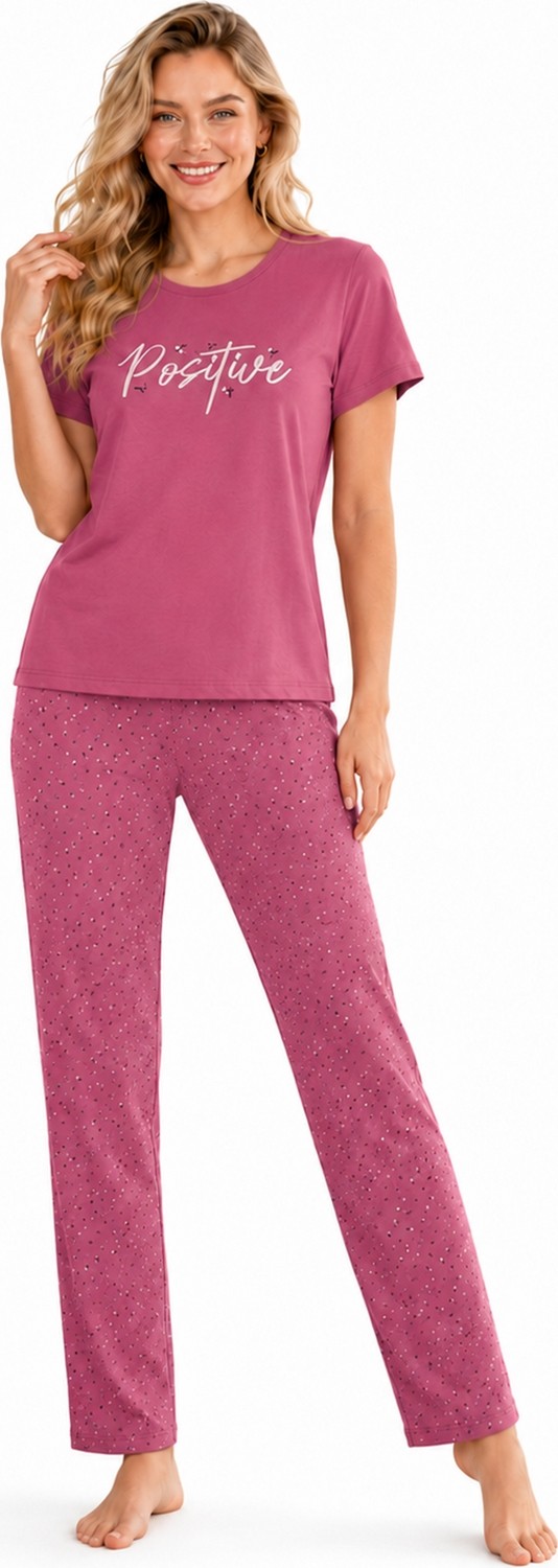 Özkan Underwear Özkan 1000-22-26 Kadın Pamuklu Likralı Önü Baskılı Karışık Desenli Kısa Kollu Bisiklet Yaka Pijama Takımı