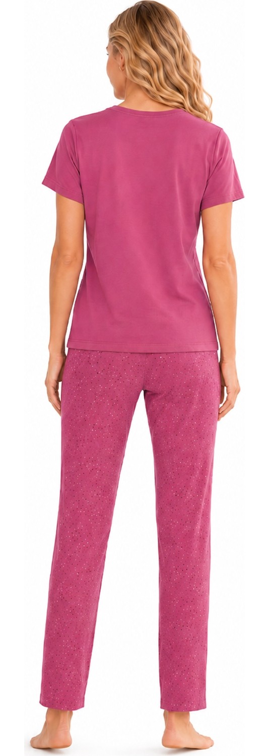 Özkan Underwear Özkan 1000-22-26 Kadın Pamuklu Likralı Önü Baskılı Karışık Desenli Kısa Kollu Bisiklet Yaka Pijama Takımı görsel 6