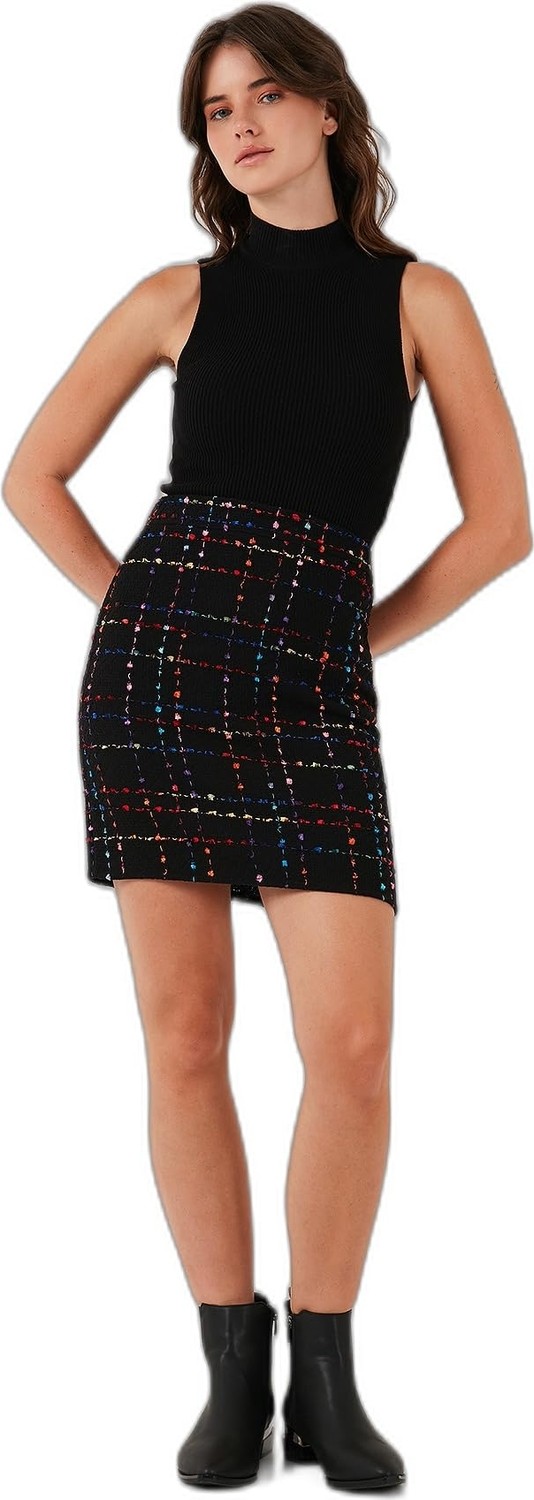 Die Grup Lela Tüvit Desenli Slim Fit Yüksek Bel Mini Boy Etek Bayan Etek 5866436