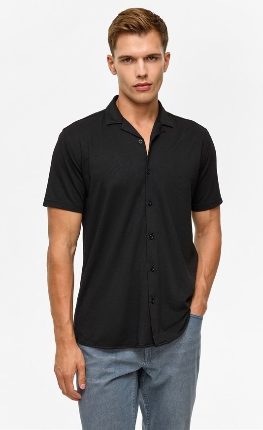 Süvari Siyah Slim Casual Gömlek görsel 3