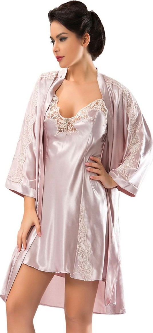 Ava Style Pudra Saten Sabahlık & Gecelik 2' Li Takım - 1420 Ava