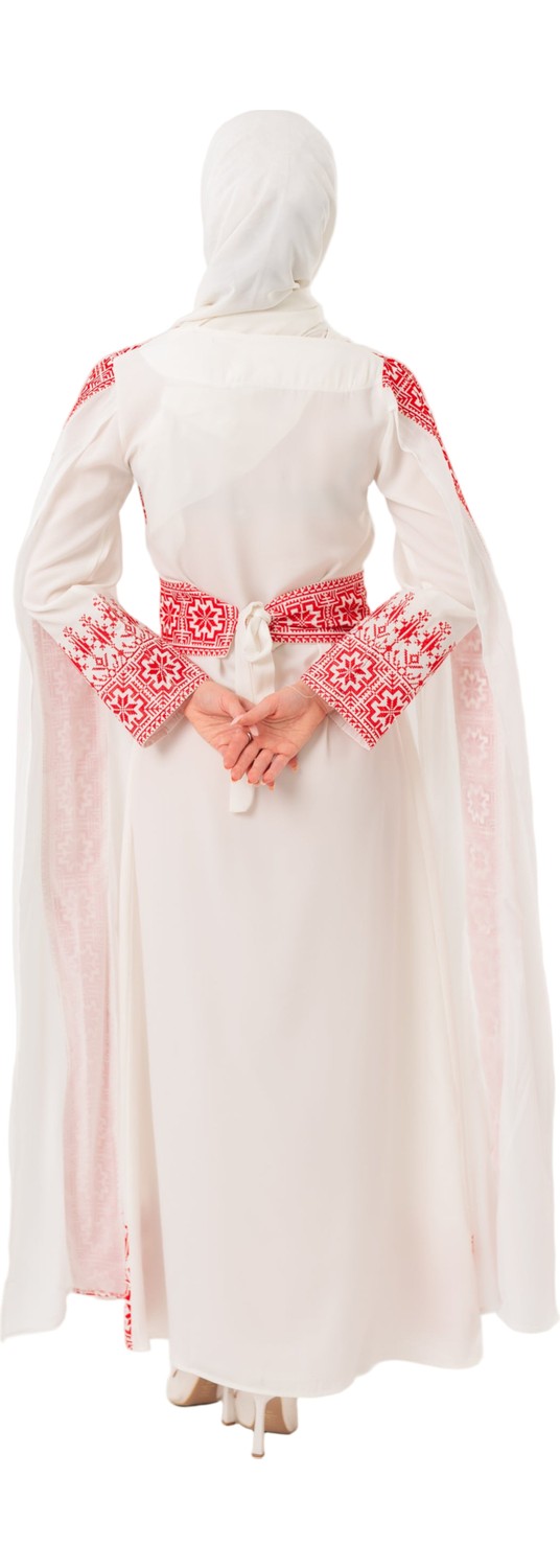 Zaytoon Tesettür Elbise Filistin Nakışlı Eğimli Omuz Uzun Açık Kollu Siyah M-3XL görsel 4
