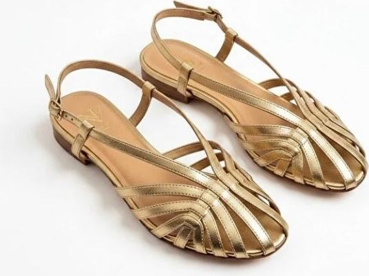 Ne&Ve Shoes Altın Deri Biye Kadın Günlük Sandalet görsel 8