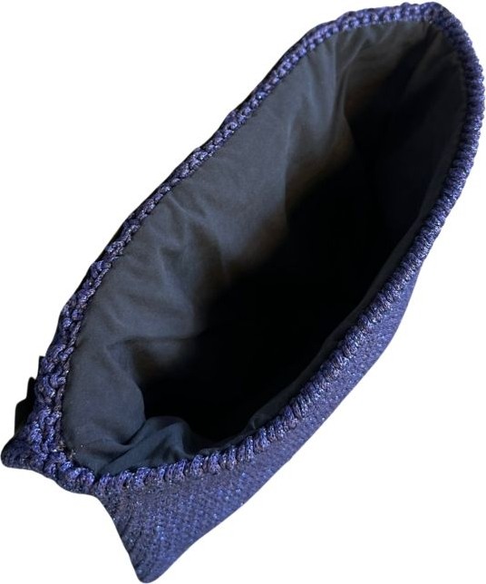 Uretti - Necla 1824 5631 El Yapımı Makrome Ip Çiçek Motifli Boncuk Işleme Detaylı Clutch Çanta / Lacivert görsel 8