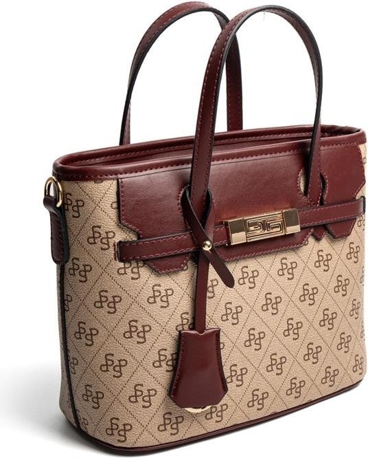 Silver & Polo Silver Polo Koyu Bej - Bordo Monogram Kadın El Çantası SP1185 görsel 2