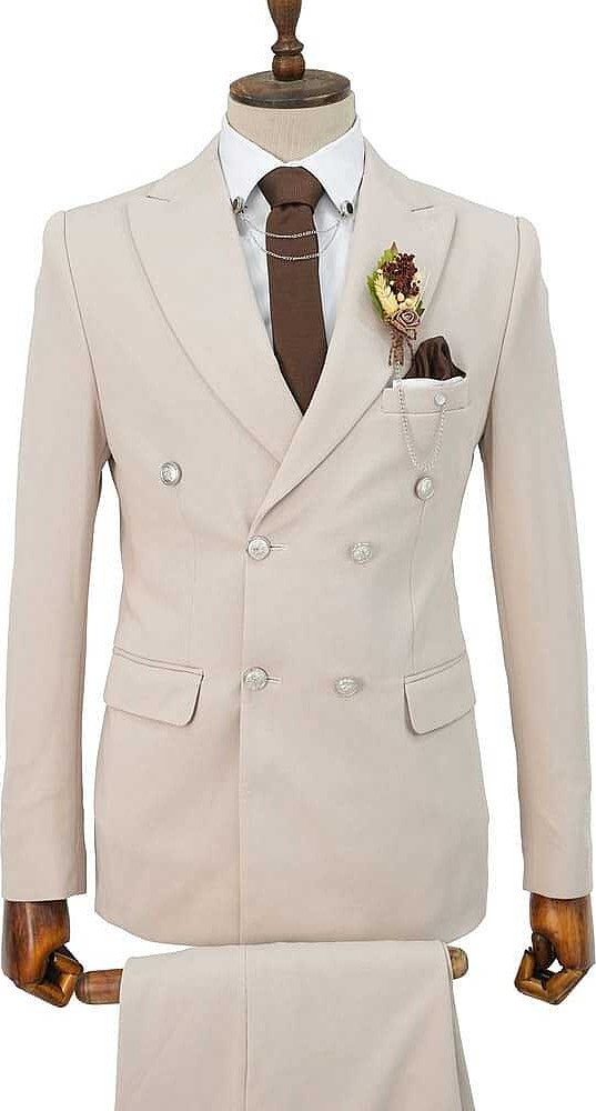 Beystil Sivri Yaka Bej Kruvaze Takım Elbise Petek - Slim Fit görsel 2