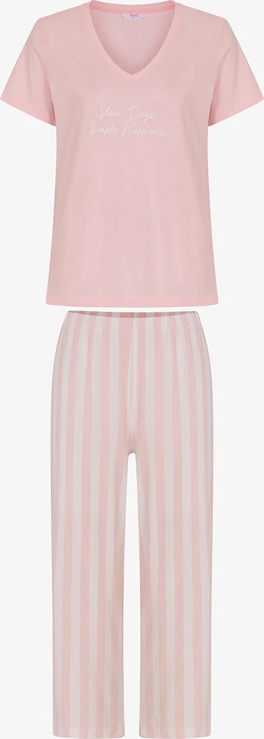 Penti Pembe Slow Days Çizgili Kısa Kollu Kapri Pijama Takımı