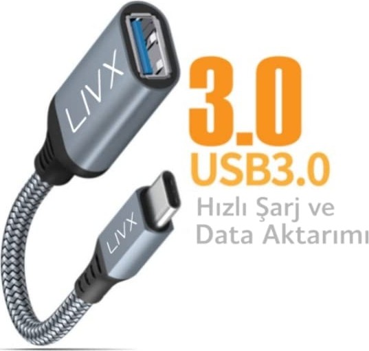 Die Grup Livx USB 3.0 To Type-C Çevirici Dönüştürücü 60W Hızlı Şarj Desteği 15 cm Kablolu Otg Adaptör Samsung Huawei Xiaomi Macbook ile Uyumlu Gri Ottca-01 görsel 5