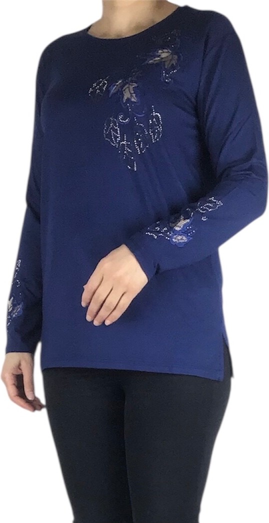 Ece Giyim Kadın Önü ve Kolları Işlemeli ve Taşlı Bluz