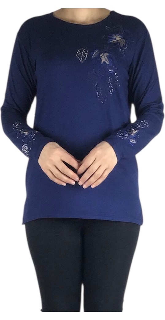 Ece Giyim Kadın Önü ve Kolları Işlemeli ve Taşlı Bluz görsel 2