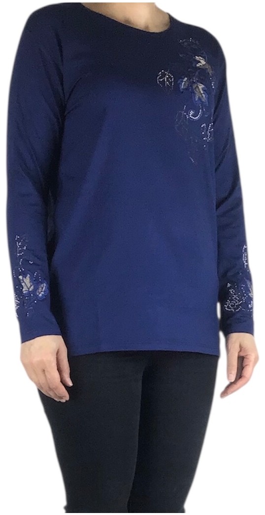 Ece Giyim Kadın Önü ve Kolları Işlemeli ve Taşlı Bluz görsel 3