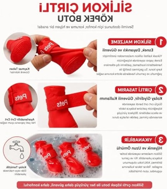 Die Grup Su Geçirmez Kaymaz Tabanlı Köpek Botu 4’lü Set Küçük Orta Irk görsel 2