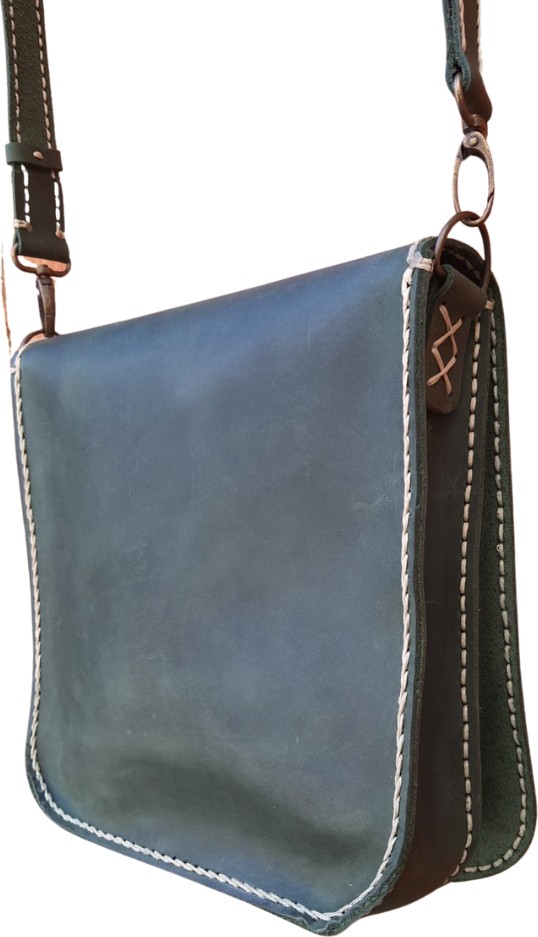 Semiramis Artemis Model Hakiki Deri El Yapımı Yeşil Unisex Tek Körüklü Küçük Postacı Çantası Vintage Model görsel 4