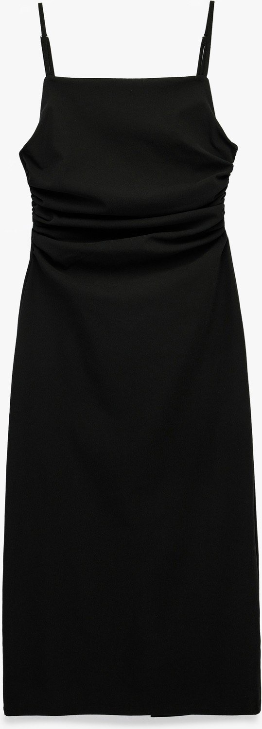 Koton Slim Fit Kare Yaka Ip Askılı Bodycon Midi Drapeli Elbise görsel 3