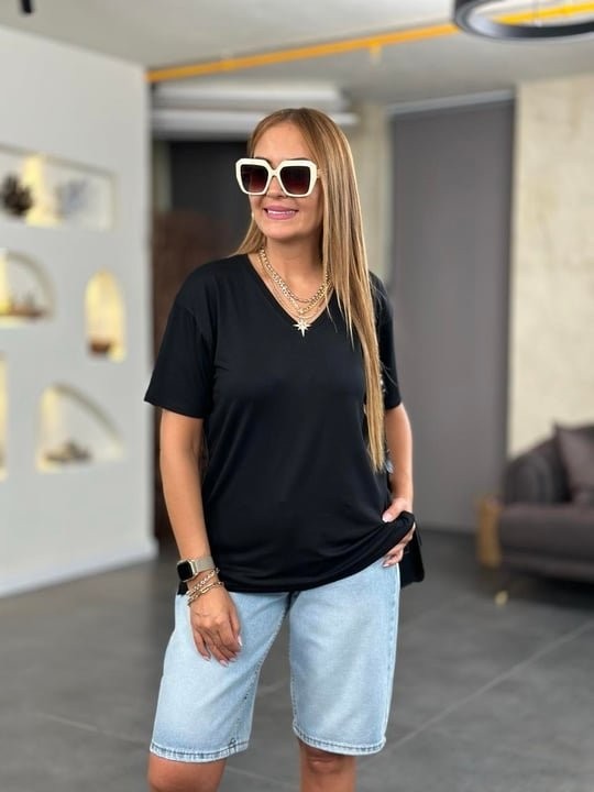 Aesco Kadın Kısa Kollu V Yaka Bluz görsel 3