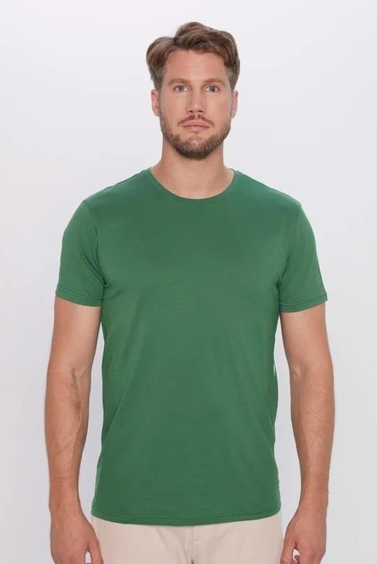 Tudors Unisex 5'li Paket Siyah-Beyaz-Füme-Vizon-Yeşil Slim Fit Dar Kesim %100 Pamuk Bisiklet Yaka Tişört görsel 3
