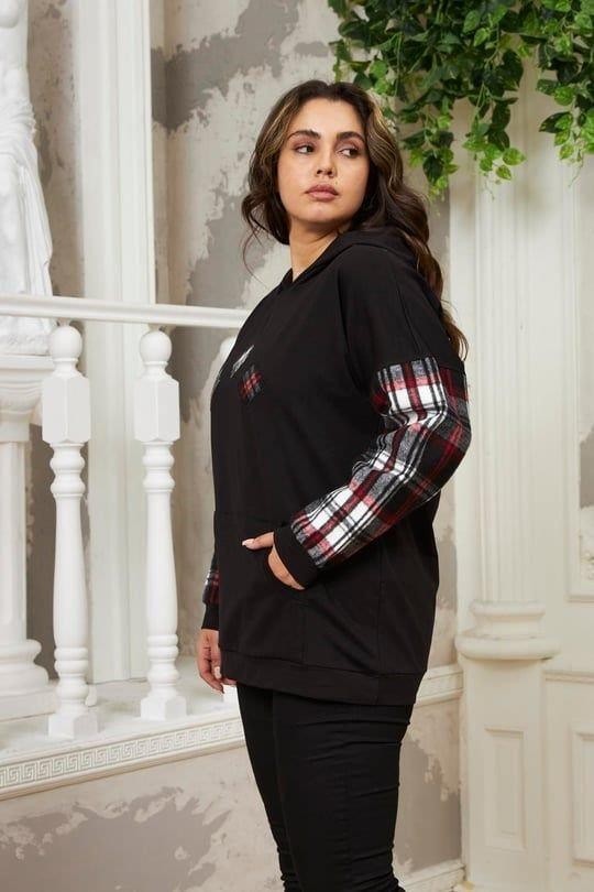 Imagine Giyim Kollar Ekose Büyük Beden Siyah Sweatshirt görsel 3