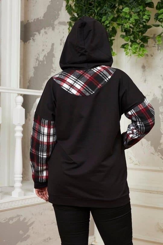 Imagine Giyim Kollar Ekose Büyük Beden Siyah Sweatshirt görsel 4