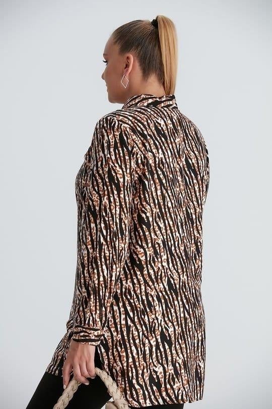 Imagine Giyim Zebra Desenli Yırtmaçlı Büyük Beden Siyah Belmando Kumaş Tunik görsel 3