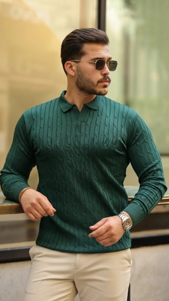 Lune Store Erkek Saç Örgü Desen Uzun Kollu Triko görsel 2
