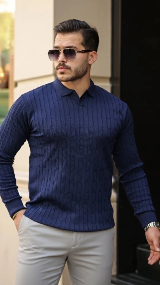 Lune Store Erkek Saç Örgü Desenli Uzun Kollu Triko görsel 2