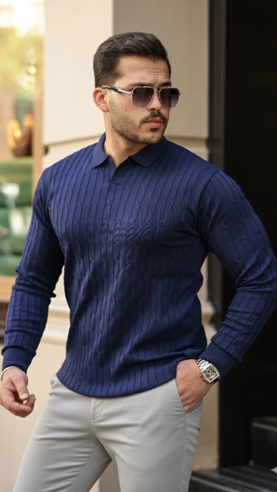 Lune Store Erkek Saç Örgü Desenli Uzun Kollu Triko görsel 3