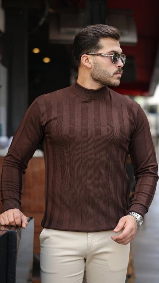 Lune Store Erkek Yarım Balıkçı Yaka Kabartma Desenli Triko görsel 2