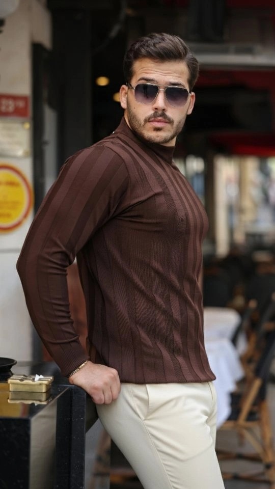 Lune Store Erkek Yarım Balıkçı Yaka Kabartma Desenli Triko görsel 4