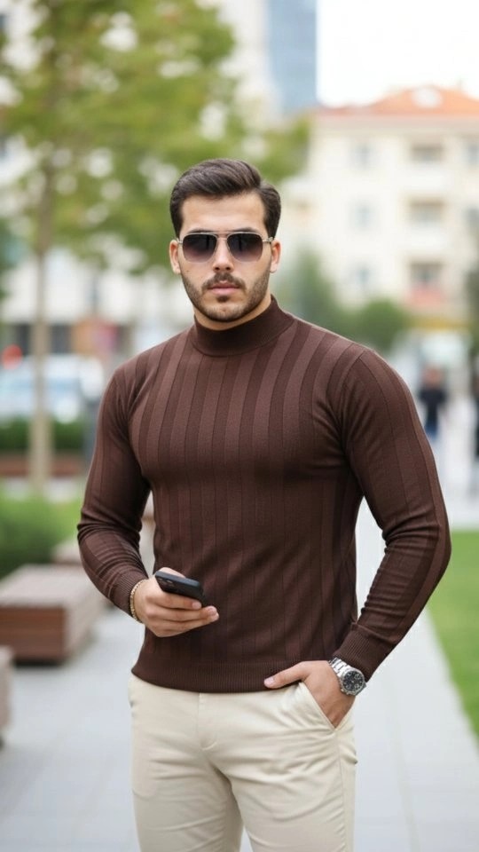 Lune Store Erkek Yarım Balıkçı Yaka Kabartma Desenli Triko görsel 5