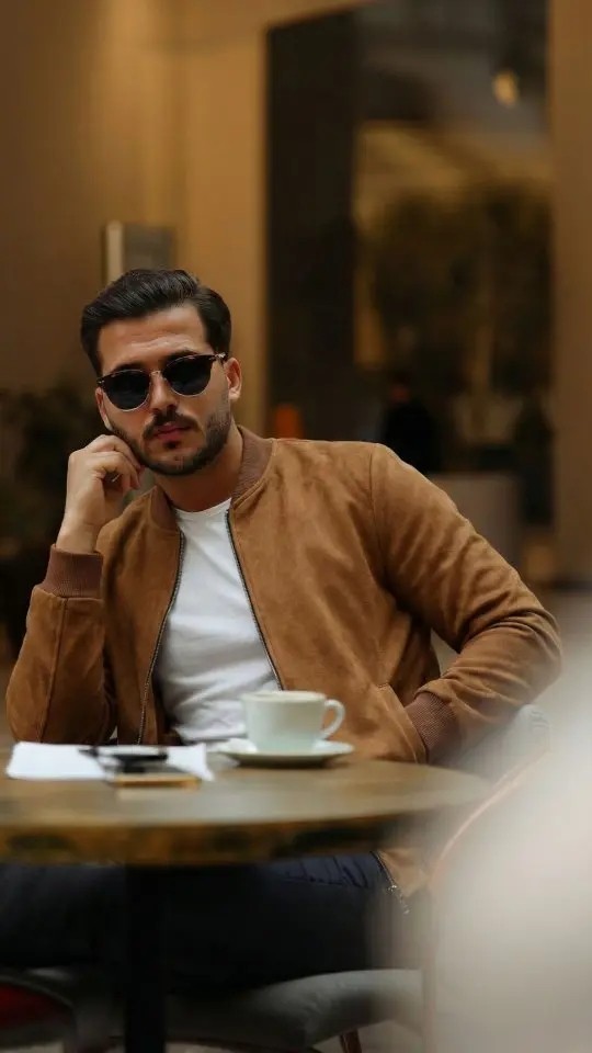 Erkek Scuba Süet Kumaş Bomber Hırka görsel 3