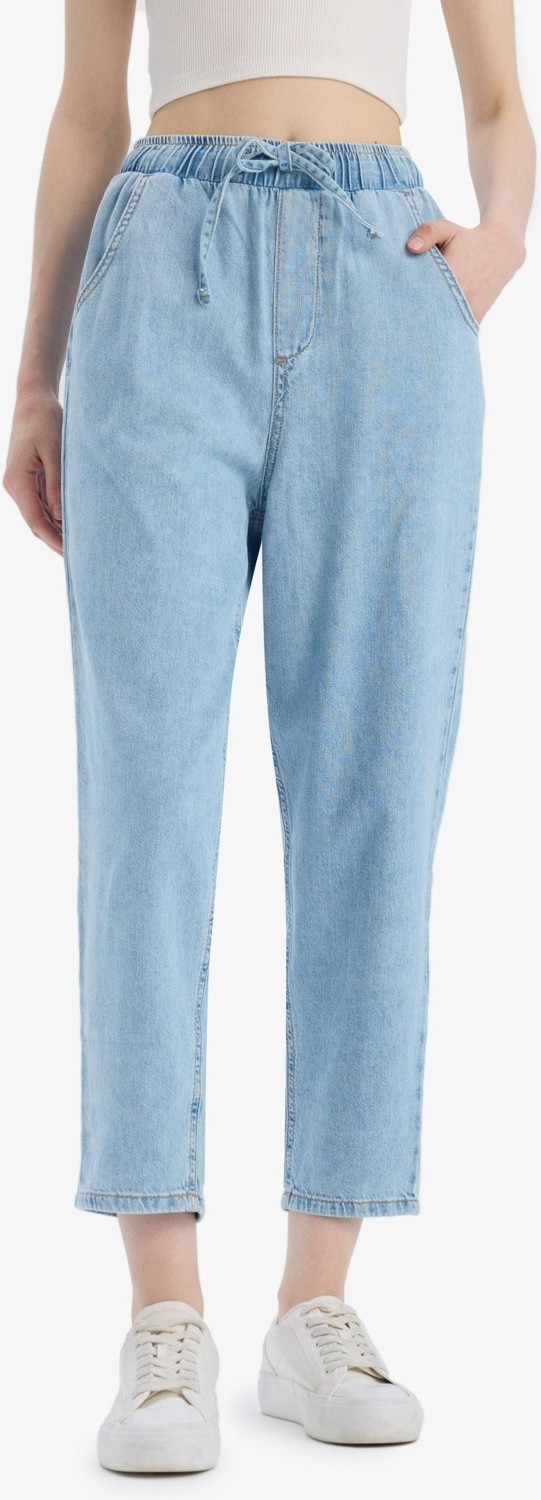DeFacto Pull On Paperbag Yüksek Bel Düz Paça Uzun Yumuşak Jean Pantolon E0733AX25SM görsel 4