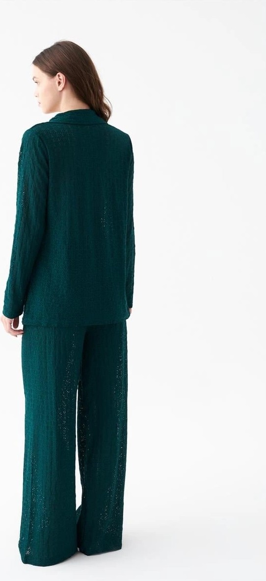 mery Kadın Zümrüt Yeşili Önden Düğmeli Rahat Kesim Pijama Takımı Mery görsel 5